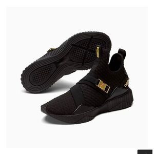 PUMA Defy Mid Women's Training Shoes SIZE 7.5 Sock shoe textile black and gold